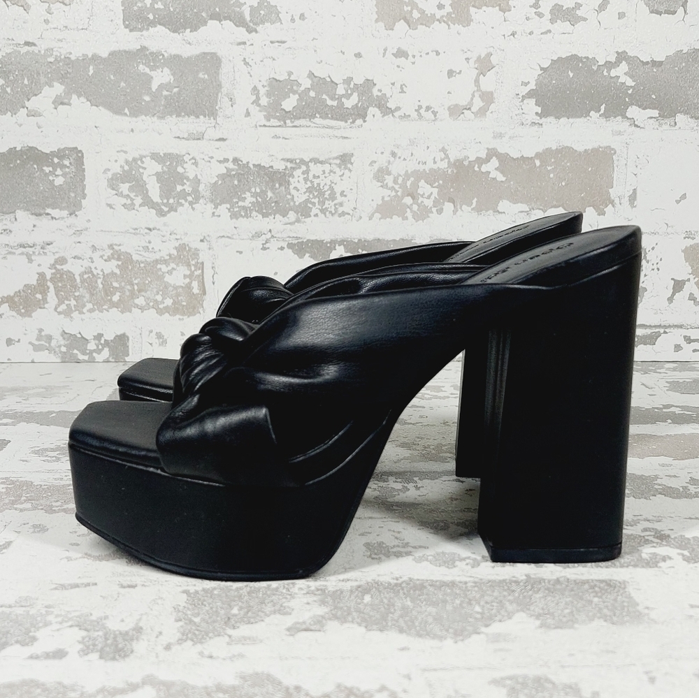 New OPEN EDIT Kaia Knot Black Faux Leather Platform Sandal F485